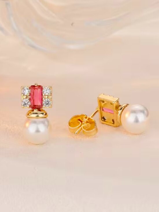 Women Drop/Dangle Earring 14K White Gold Plated 2Ct Pear Cut  14K Gold Womens 2ct Rose Red Ruby 1ct Diamond Hanging Drop White Pearl Earrings